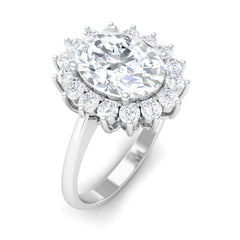 Oval Cut Cubic Zirconia Halo Statement Engagement Ring