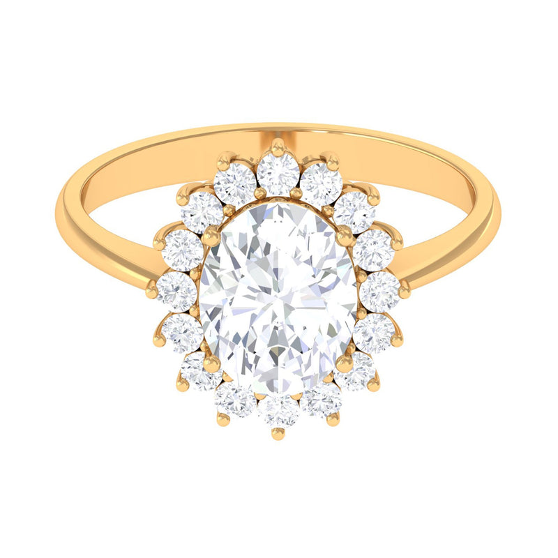Oval Cut Cubic Zirconia Halo Statement Engagement Ring