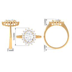 Oval Cut Cubic Zirconia Halo Statement Engagement Ring