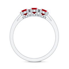 Oval Cut Lab Created Ruby Three Stone Engagement Ring