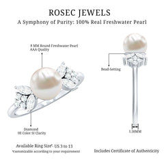 Nature Inspired Freshwater Pearl Solitaire Ring with Diamond