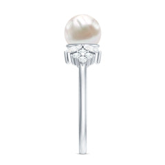 Nature Inspired Freshwater Pearl Solitaire Ring with Diamond