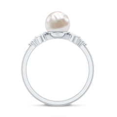 Nature Inspired Freshwater Pearl Solitaire Ring with Diamond
