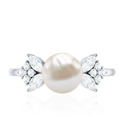 Nature Inspired Freshwater Pearl Solitaire Ring with Diamond