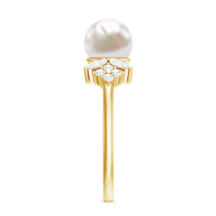 Nature Inspired Freshwater Pearl Solitaire Ring with Diamond