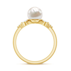 Nature Inspired Freshwater Pearl Solitaire Ring with Diamond