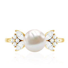 Nature Inspired Freshwater Pearl Solitaire Ring with Diamond