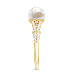 Natural White Freshwater Pearl Solitaire Engagement Ring with Diamond