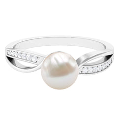 Solitaire Freshwater Pearl and Diamond Infinity Ring