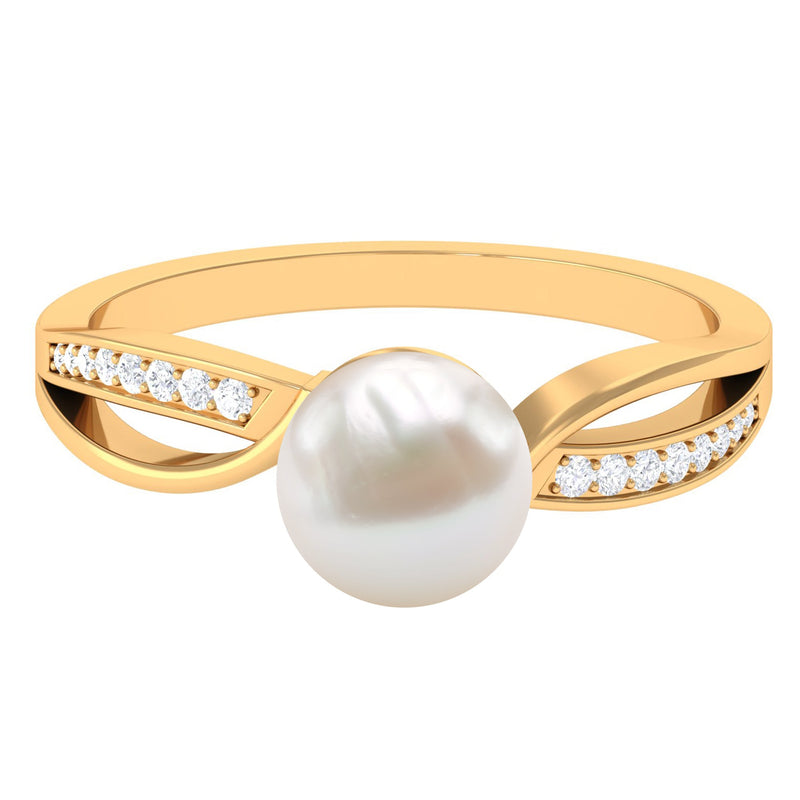 Solitaire Freshwater Pearl and Diamond Infinity Ring