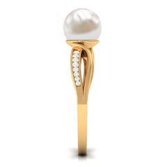 Solitaire Freshwater Pearl and Diamond Infinity Ring
