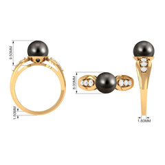 Solitaire Tahitian Pearl Engagement Ring with Diamond Side Stones