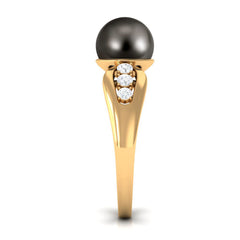 Solitaire Tahitian Pearl Engagement Ring with Diamond Side Stones