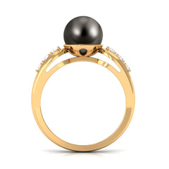 Solitaire Tahitian Pearl Engagement Ring with Diamond Side Stones