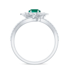 Certified Lab Grown Emerald Diamond Flower Engagement Ring with Bypass Shank