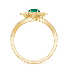 Certified Lab Grown Emerald Diamond Flower Engagement Ring with Bypass Shank