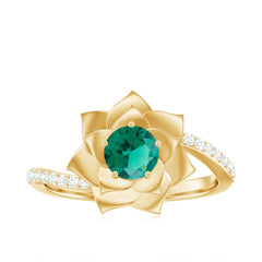 Certified Lab Grown Emerald Diamond Flower Engagement Ring with Bypass Shank