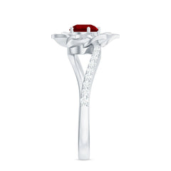 Lab Created Ruby Rose Flower Engagement Ring With Certificate