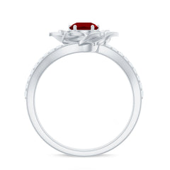 Lab Created Ruby Rose Flower Engagement Ring With Certificate