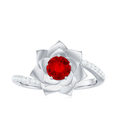 Lab Created Ruby Rose Flower Engagement Ring With Certificate