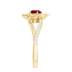 Lab Created Ruby Rose Flower Engagement Ring With Certificate