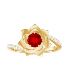 Lab Created Ruby Rose Flower Engagement Ring With Certificate