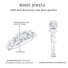 Round Cut 6 MM Moissanite Floral Engagement Ring
