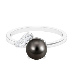 Classic Tahitian Pearl Solitaire Engagement Ring with Diamond Leaf