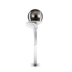 Classic Tahitian Pearl Solitaire Engagement Ring with Diamond Leaf