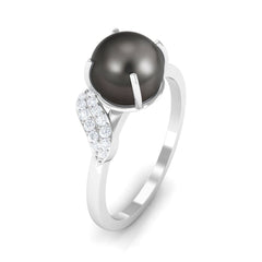 Classic Tahitian Pearl Solitaire Engagement Ring with Diamond Leaf