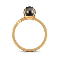 Classic Tahitian Pearl Solitaire Engagement Ring with Diamond Leaf