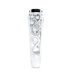 1 CT Beaded Created Black Diamond Solitaire Band Ring with Diamond Accent