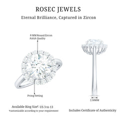 3 CT Round Shape Simulated Diamond Simple Halo Ring
