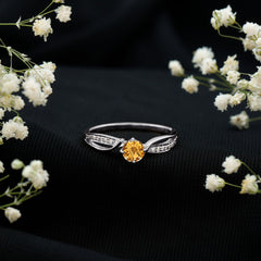 Natural Citrine Engagement Ring with Diamond Crossover Shank