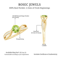 Real 0.5 Carat Peridot Infinity Promise Ring with Diamond