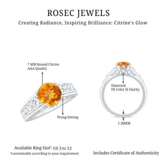 Vintage Style Citrine Diamond Engagement Ring with Celtic Knot