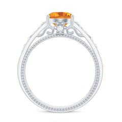 Vintage Style Citrine Diamond Engagement Ring with Celtic Knot