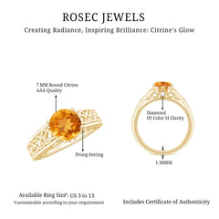 Vintage Style Citrine Diamond Engagement Ring with Celtic Knot