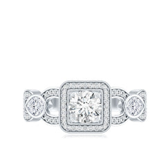 Vintage Inspired Moissanite Halo Engagement Ring with Certificate