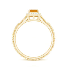 Natural Citrine Emerald Cut Engagement Ring with Diamond Halo