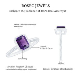 1.5 CT Octagon Cut Amethyst Solitaire Engagement Ring with Diamond Halo