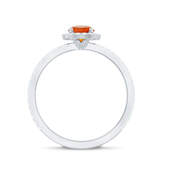 Round Shape Fire Opal Halo Engagement Ring with Diamond