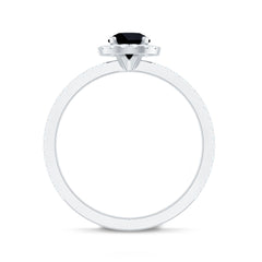 Black Spinel Minimal Engagement Ring with Diamond Halo