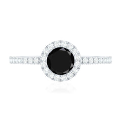 Black Spinel Minimal Engagement Ring with Diamond Halo