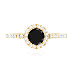 Black Spinel Minimal Engagement Ring with Diamond Halo