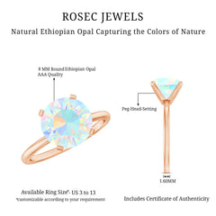 Classic 8mm Solitaire Ethiopian Opal October Birthstone Engagement Ring