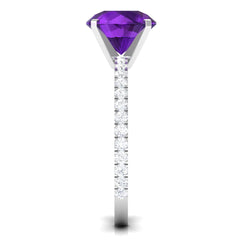 Solitaire Amethyst Engagement Ring with Diamond Side Stones