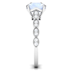 Round Moonstone Solitaire Engagement Ring with Diamond