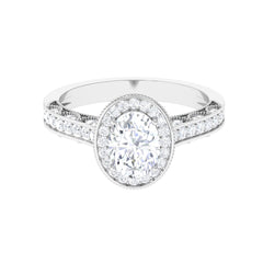 Vintage Style Oval Simulated Diamond Halo Engagement Ring
