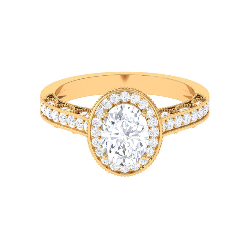 Vintage Style Oval Simulated Diamond Halo Engagement Ring